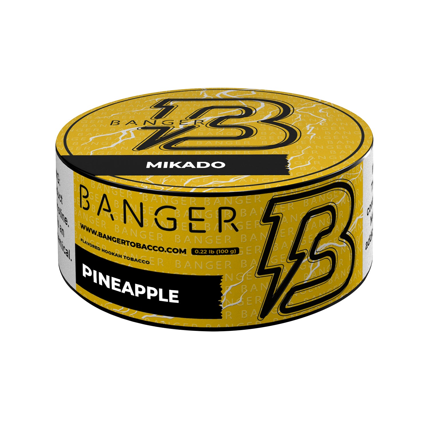 LE TABAC Banger Mikado Pineapple flavored hookah tobacco in a yellow round tin container