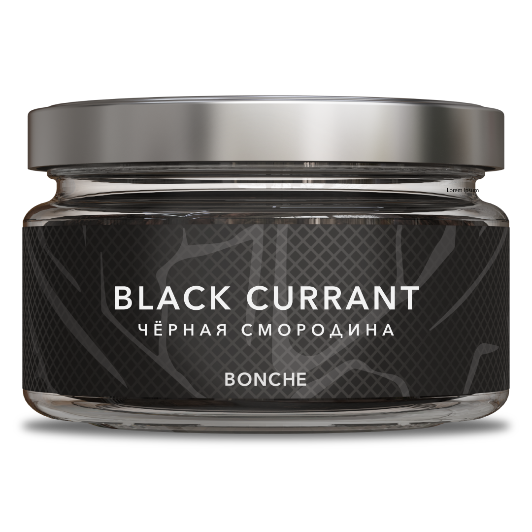 LE TABAC Black Currant Bonche flavor tobacco in a clear glass jar with silver lid
