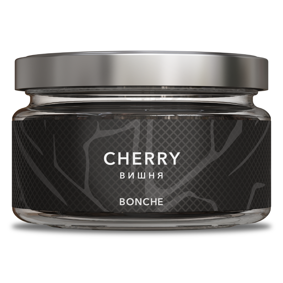 LE TABAC Bonche Cherry flavored product in a clear glass jar with silver lid and black label