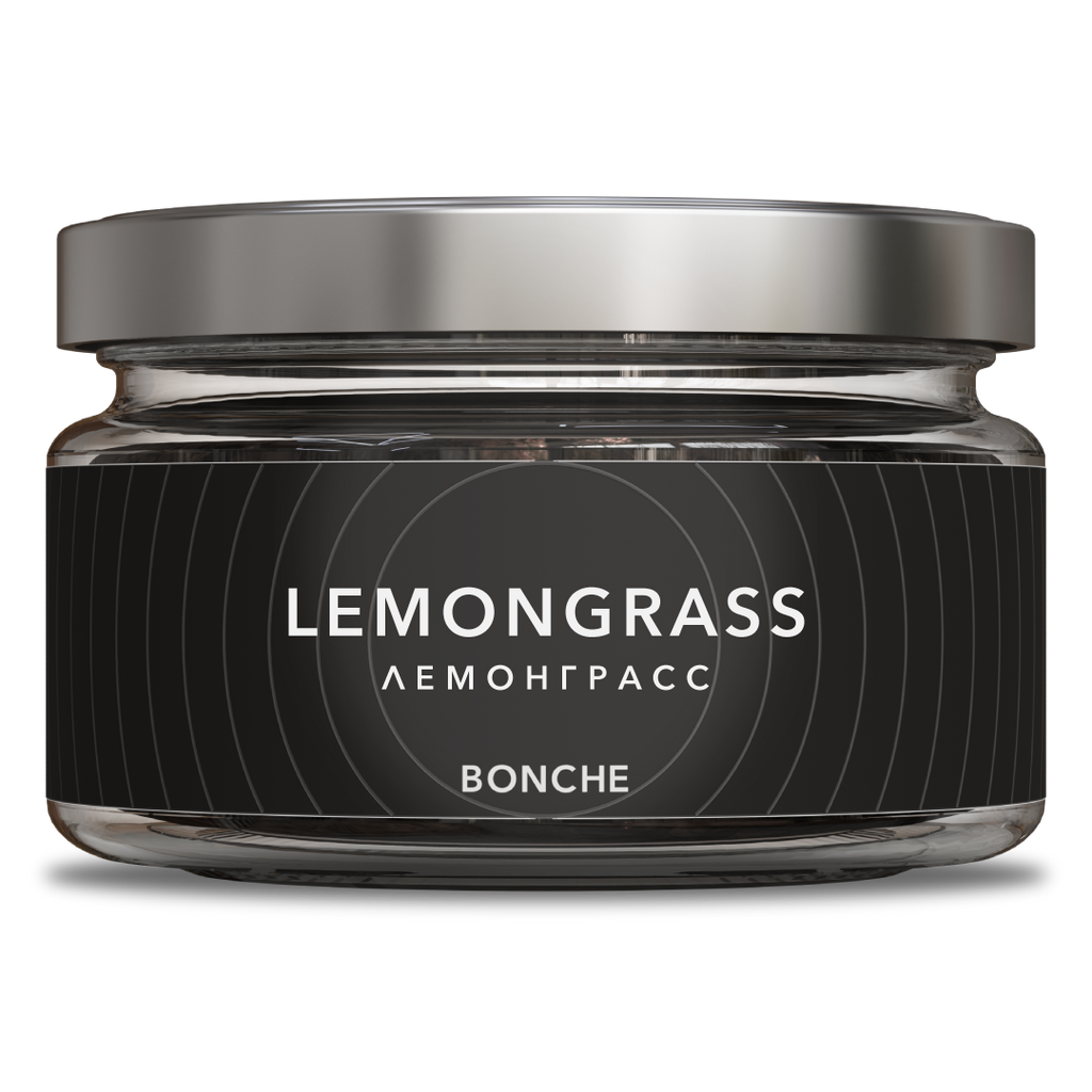 LE TABAC Lemongrass Bonche scented candle in a clear glass jar with silver lid