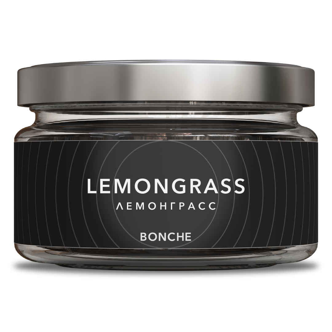 LE TABAC Lemongrass Bonche scented candle in a clear glass jar with silver lid