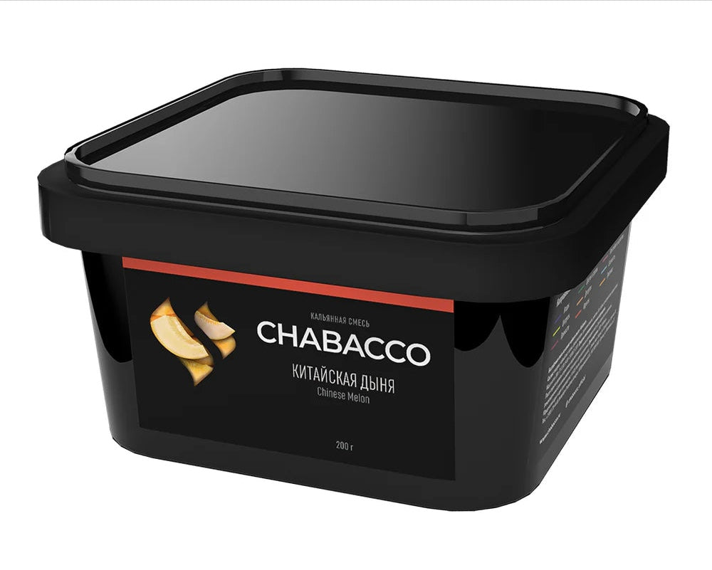 Chabacco Chinese Melon flavored hookah tobacco in a black rectangular container by LE TABAC