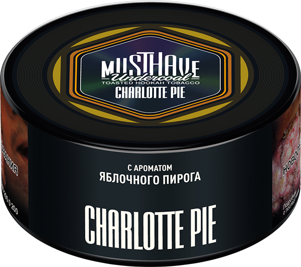 LE TABAC Musthave Charlotte Pie flavored toasted hookah tobacco in a black round container