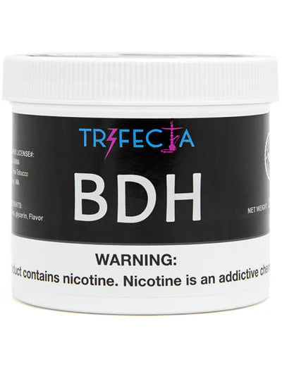 LE TABAC Trifecta BDH nicotine product with warning label on white and black container