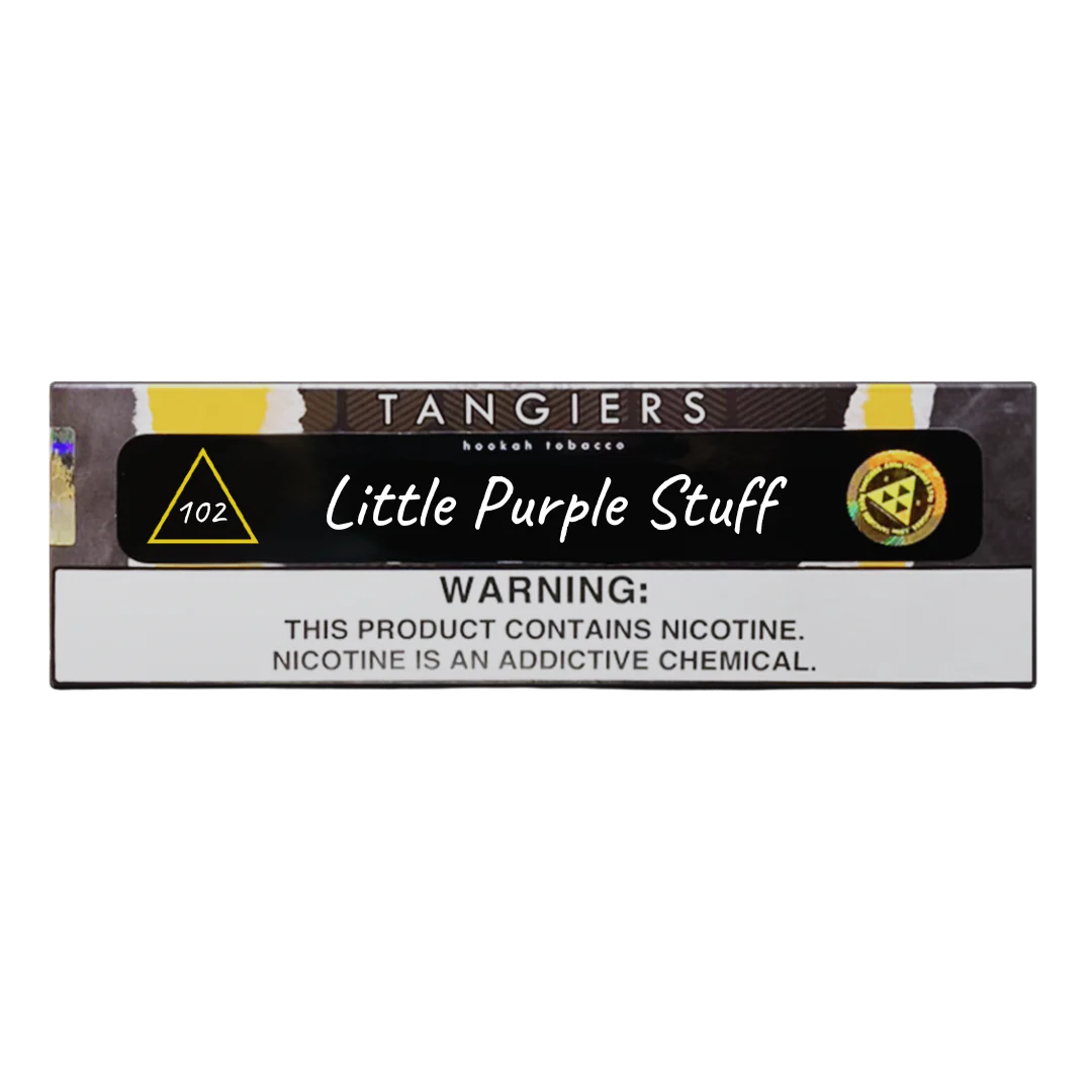 Tangiers hookah tobacco Little Purple Stuff flavor labeled with nicotine warning from LE TABAC