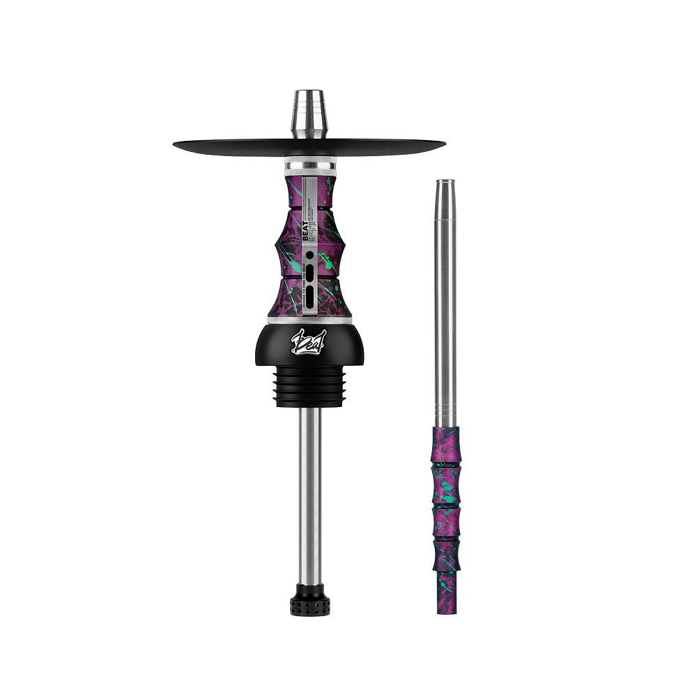 LE TABAC hookah stem with purple and green patterned design and stainless steel components