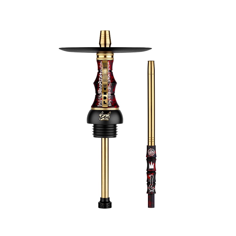 LE TABAC gold and black hookah stem and hose with red and black decorative accents