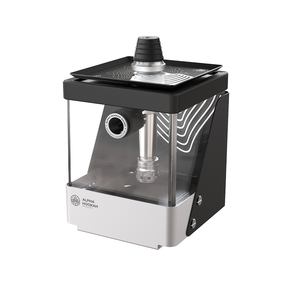 LE TABAC Alpha Hookah modern black and silver hookah with transparent body and sleek design