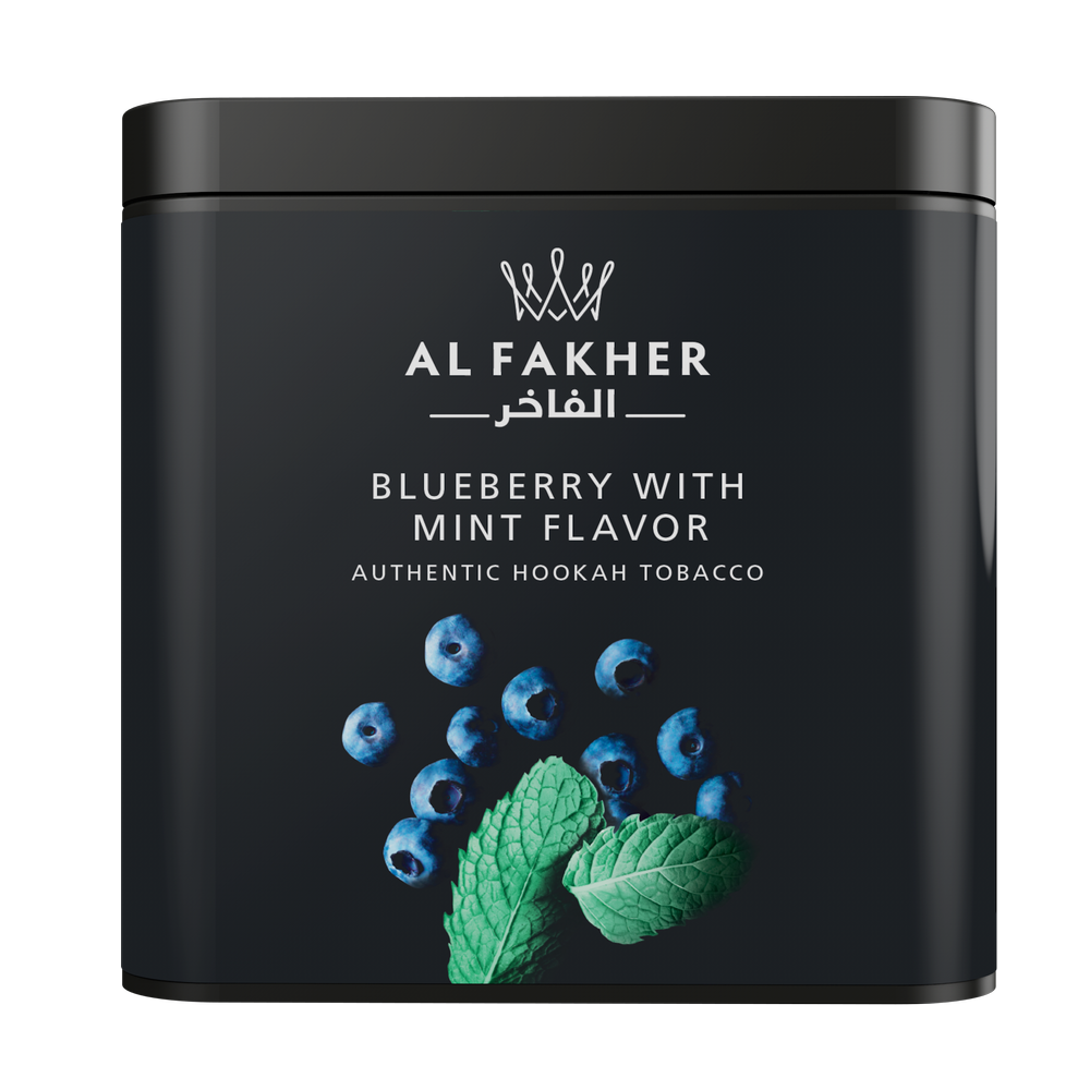 Al Fakher Blueberry with Mint Flavor Authentic Hookah Tobacco in black container