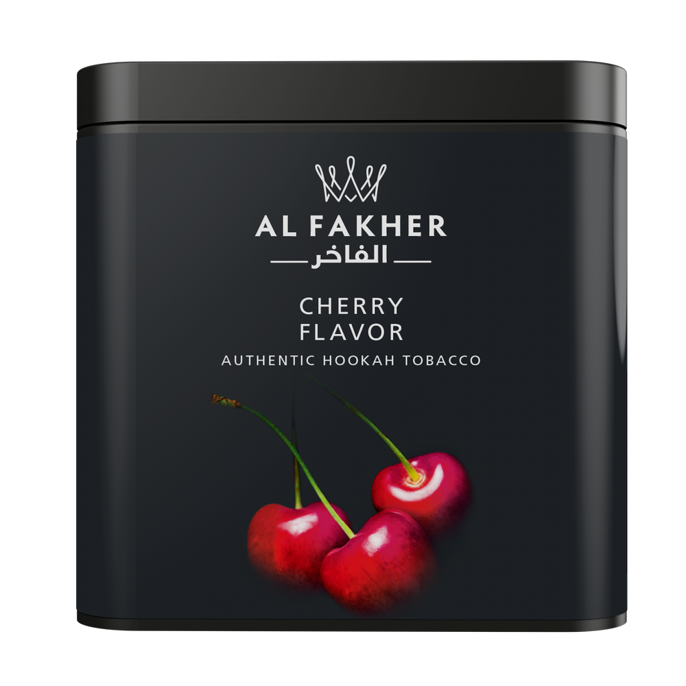 Al Fakher Cherry Flavor Authentic Hookah Tobacco black container with cherry fruit image