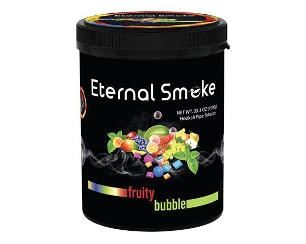Eternal Smoke fruity bubble hookah pipe tobacco black container with colorful fruit graphics
