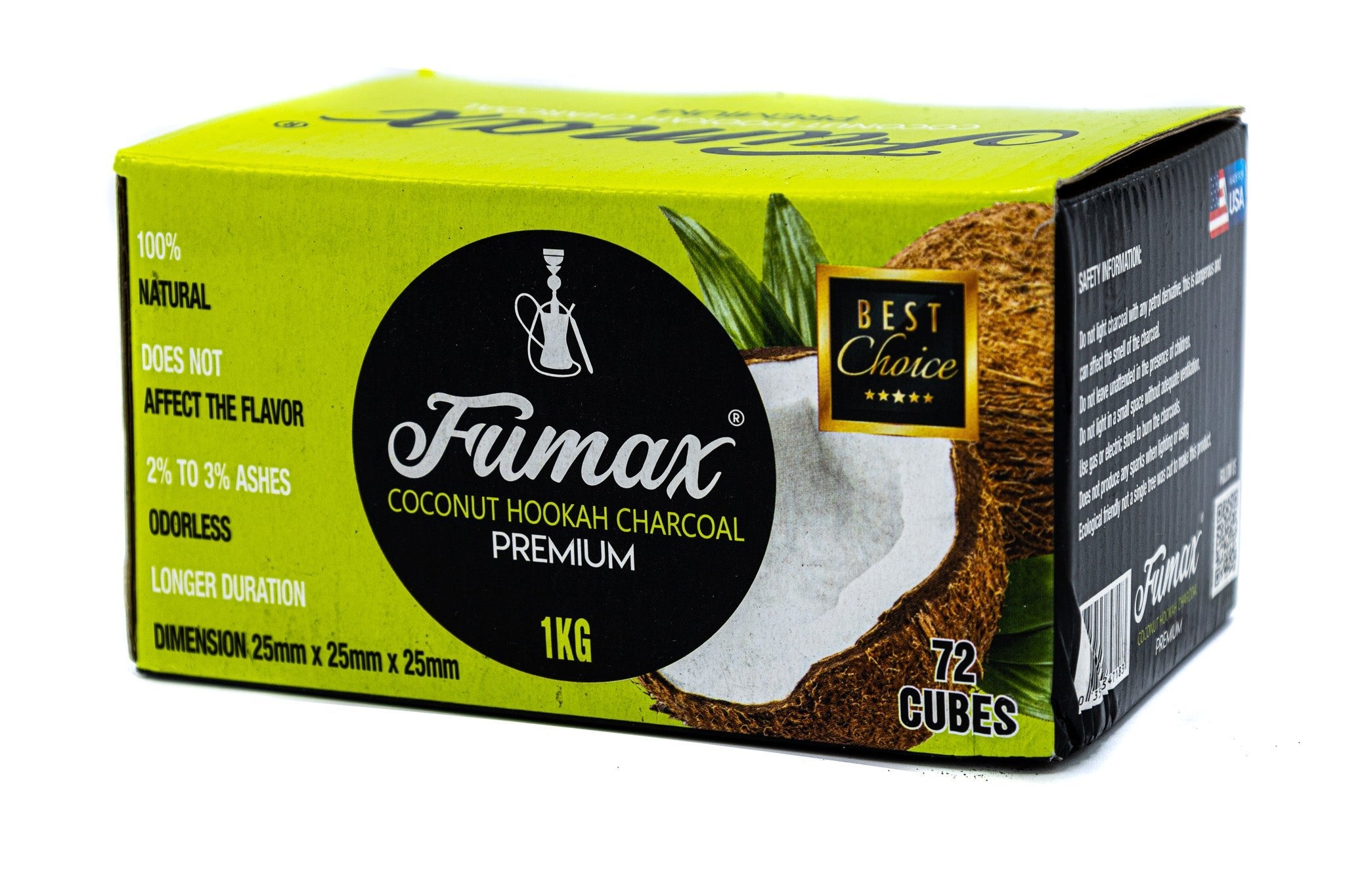 Fumax Premium Coconut Hookah Charcoal - Cube 1Kg 72 Pieces