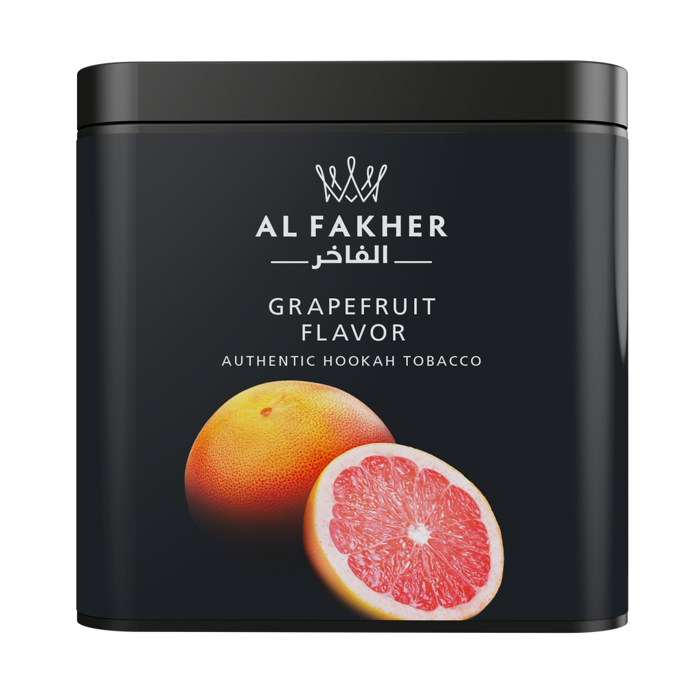 Al Fakher Grapefruit Flavor Authentic Hookah Tobacco in black rectangular container with grapefruit image