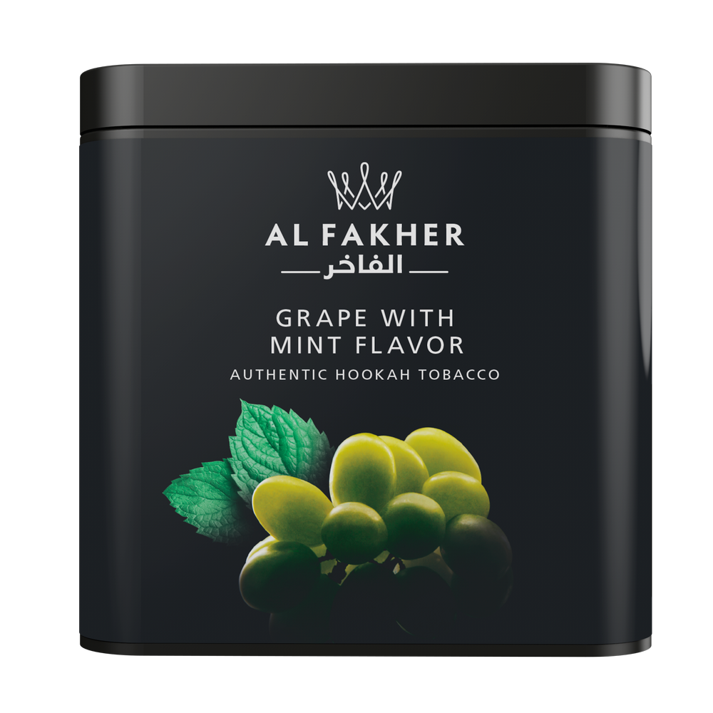Al Fakher grape with mint flavor authentic hookah tobacco in black container by LE TABAC