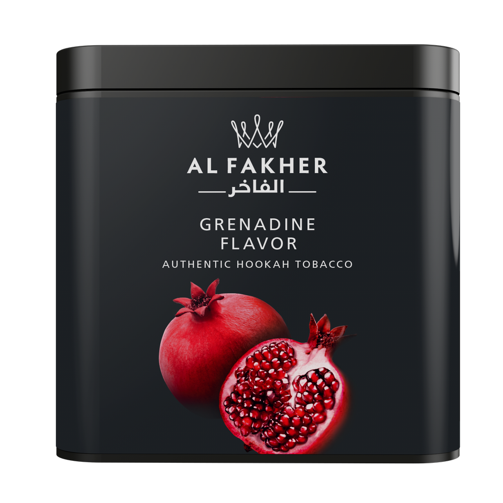 Al Fakher Grenadine Flavor Authentic Hookah Tobacco tin with pomegranate image