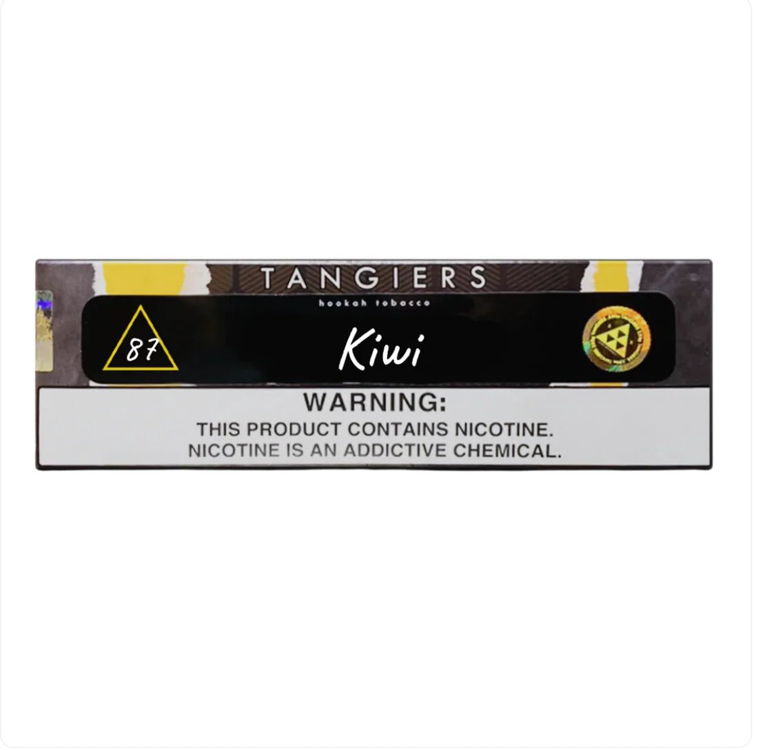 Tangiers Kiwi hookah tobacco package with nicotine warning label by LE TABAC