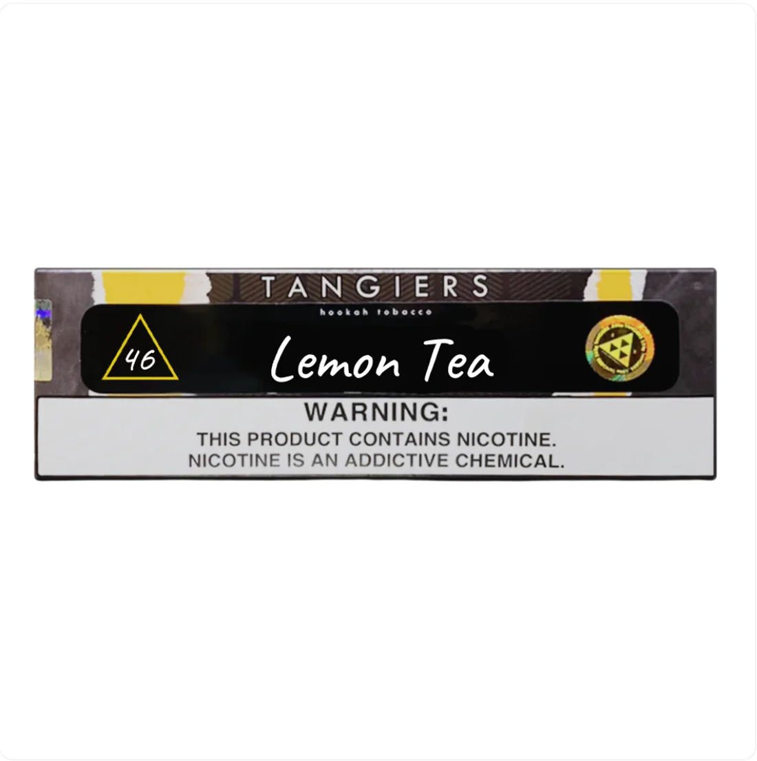 Tangiers Lemon Tea hookah tobacco pack with nicotine warning label by LE TABAC