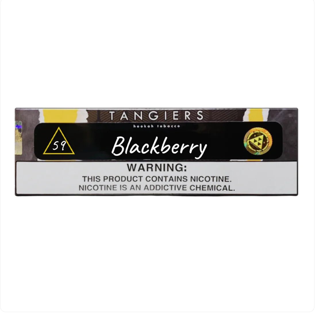Tangiers Blackberry flavored hookah tobacco pack with nicotine warning label