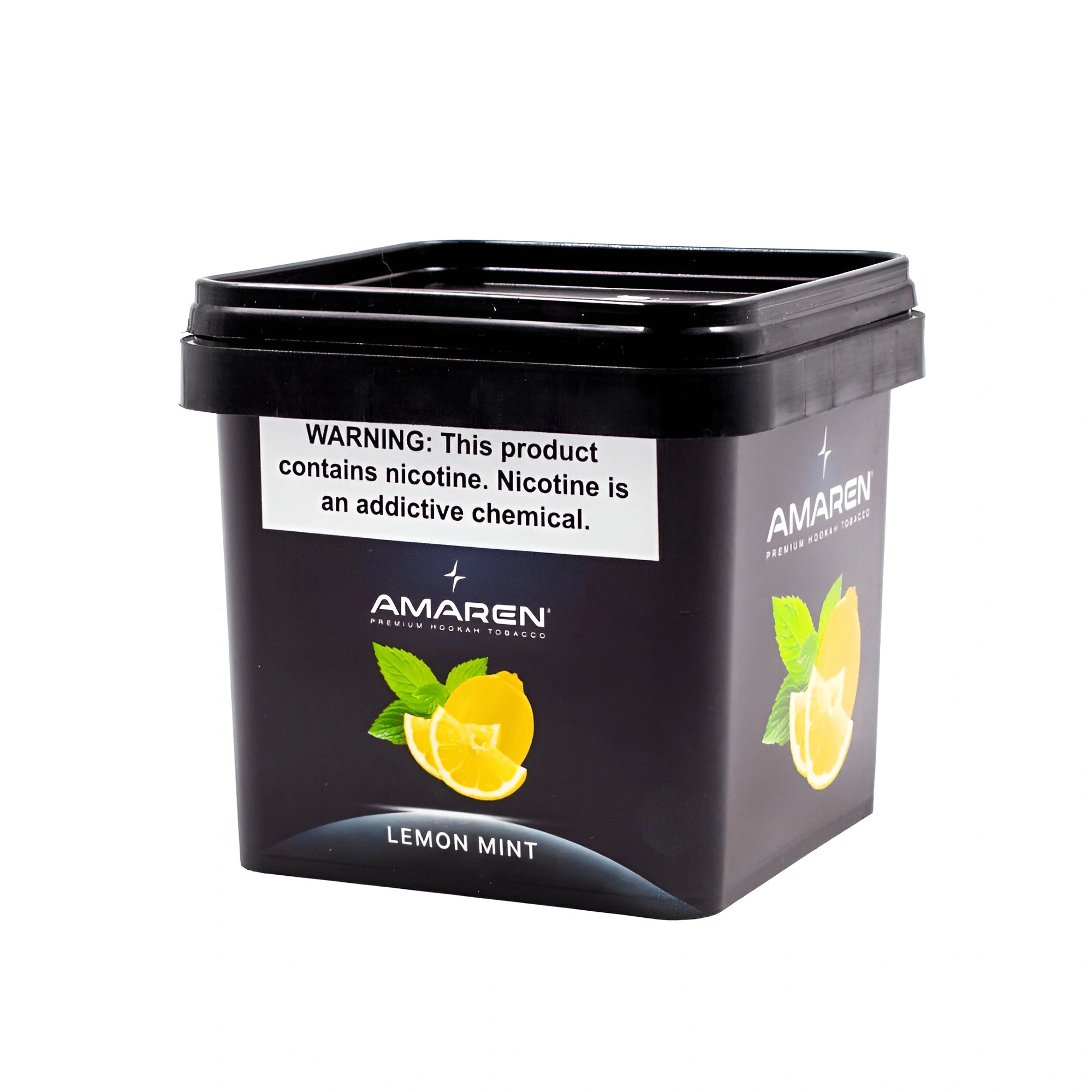 Amaren Lemon Mint Premium Shisha Tobacco container with lemon and mint leaf graphics