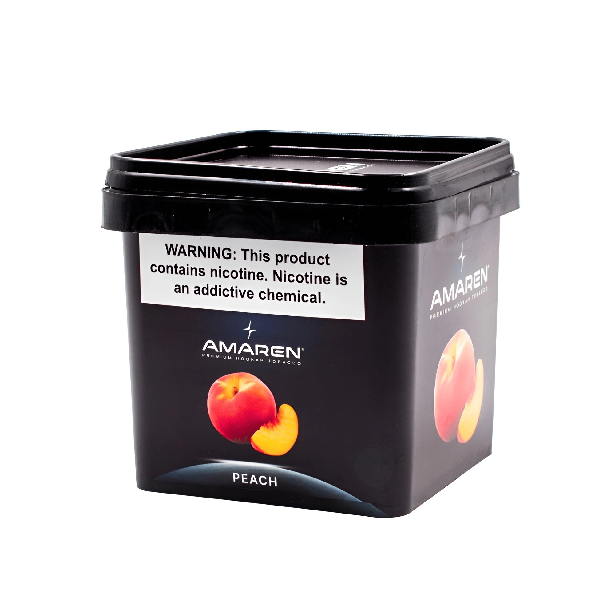 LE TABAC Amaren Peach hookah tobacco in black square container with nicotine warning label