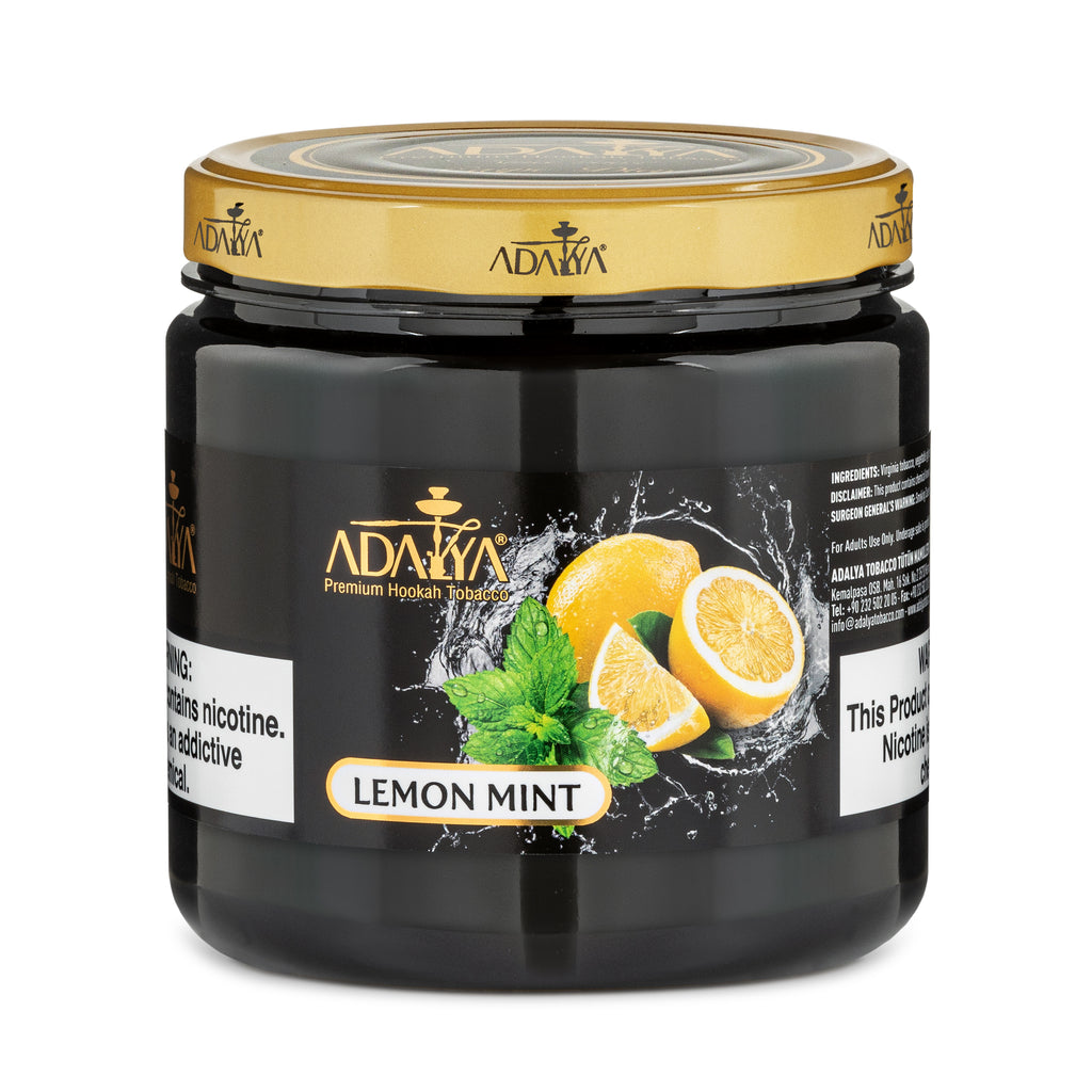 Adalya Lemon Mint Premium Hookah Tobacco jar with lemon and mint graphics