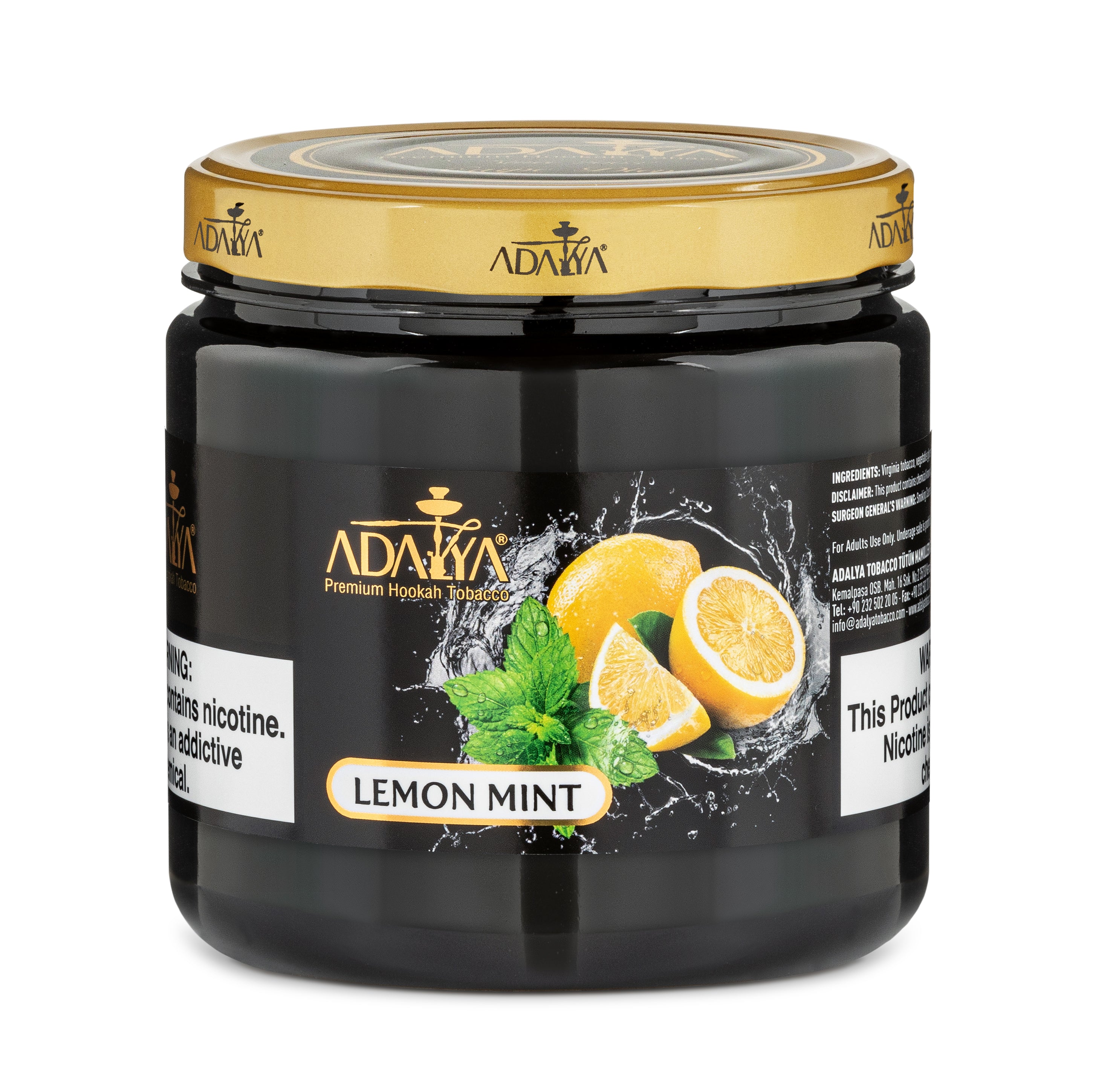 Adalya Lemon Mint Premium Hookah Tobacco jar with lemon and mint graphics