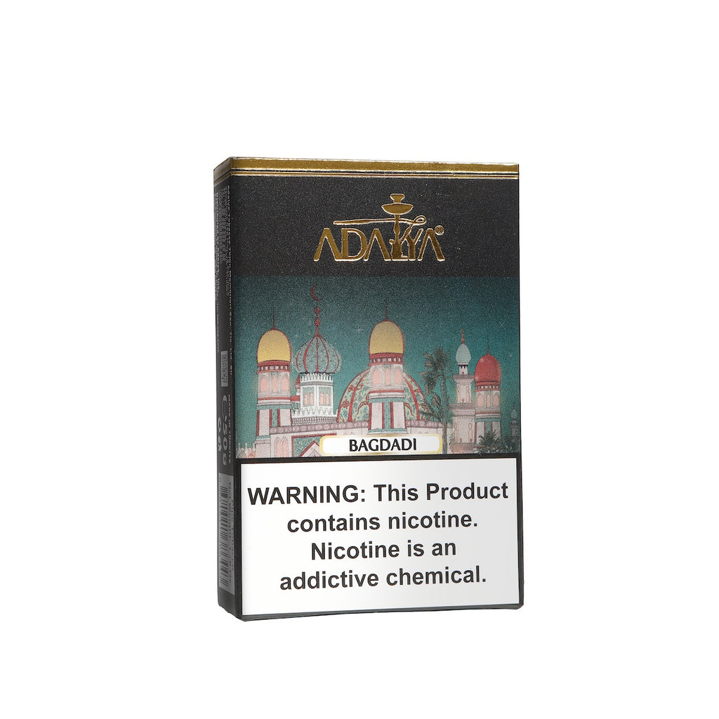 Adalya Bagdadi flavored tobacco pack with nicotine warning label from LE TABAC