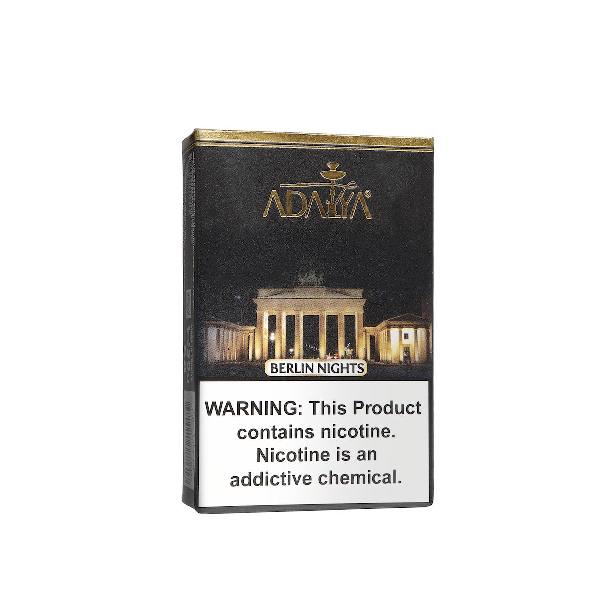 Adalya Berlin Nights tobacco pouch with nicotine warning label from LE TABAC