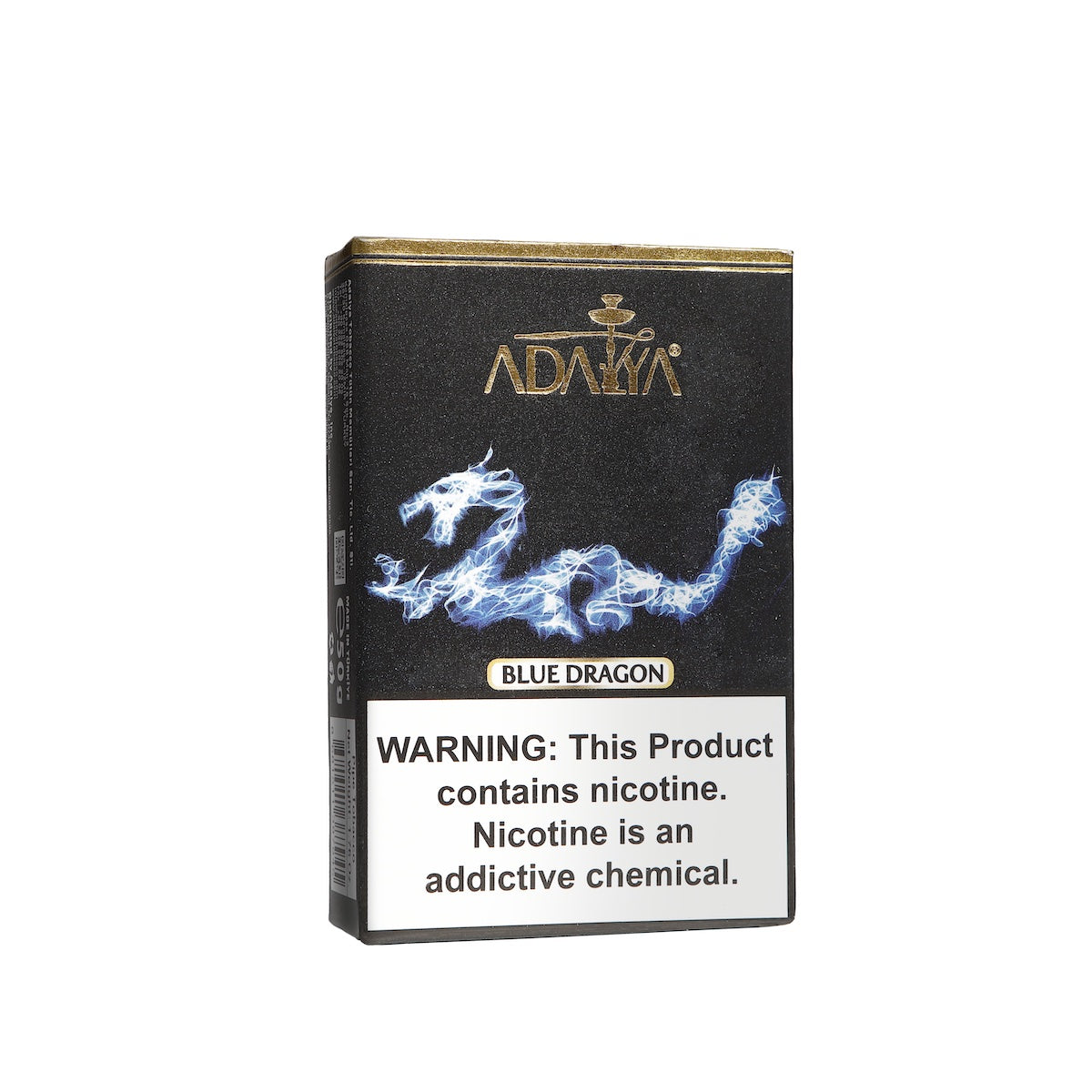 Adalya Blue Dragon flavored nicotine product pack with nicotine addiction warning label