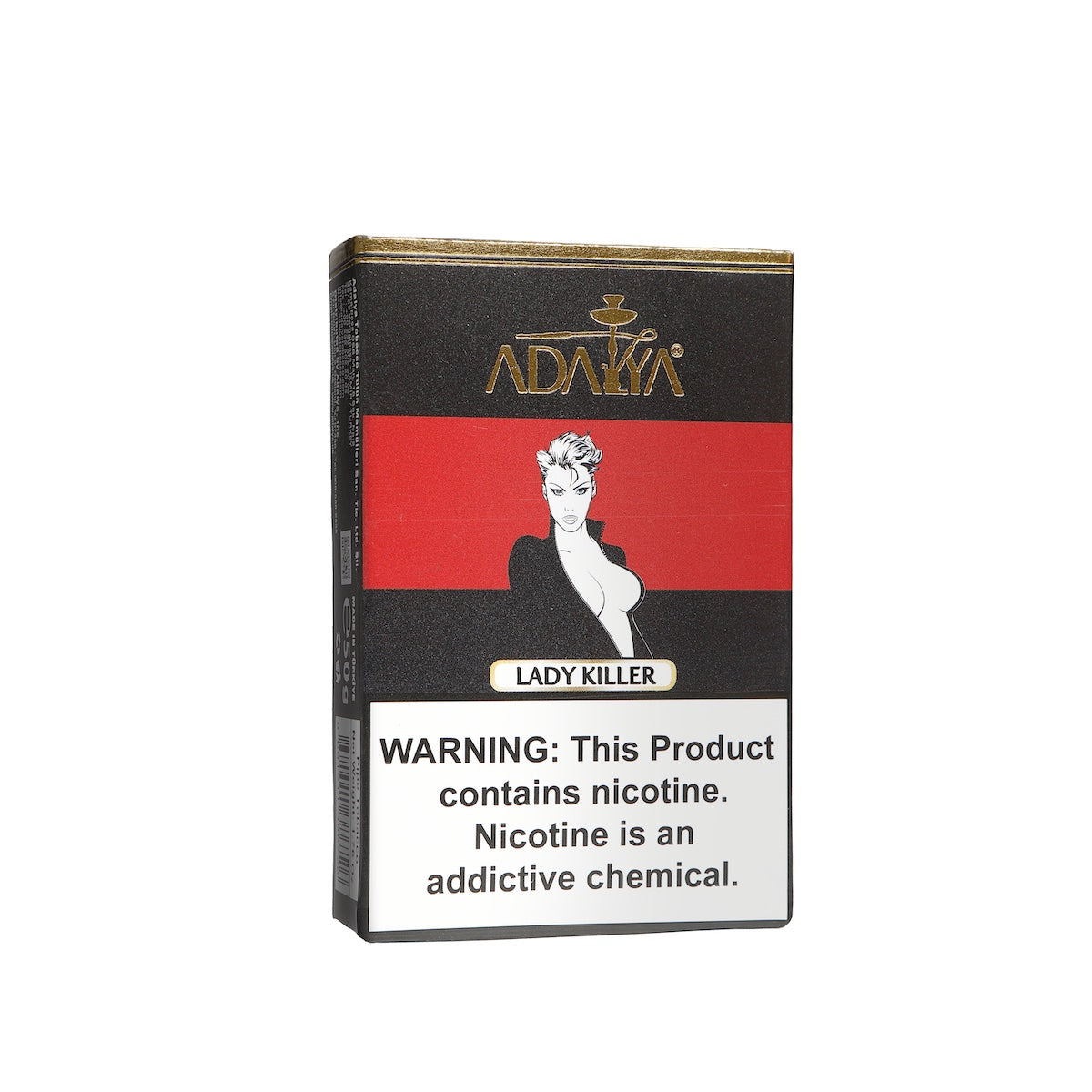 Adalya Lady Killer tobacco pack with black red design and nicotine warning label