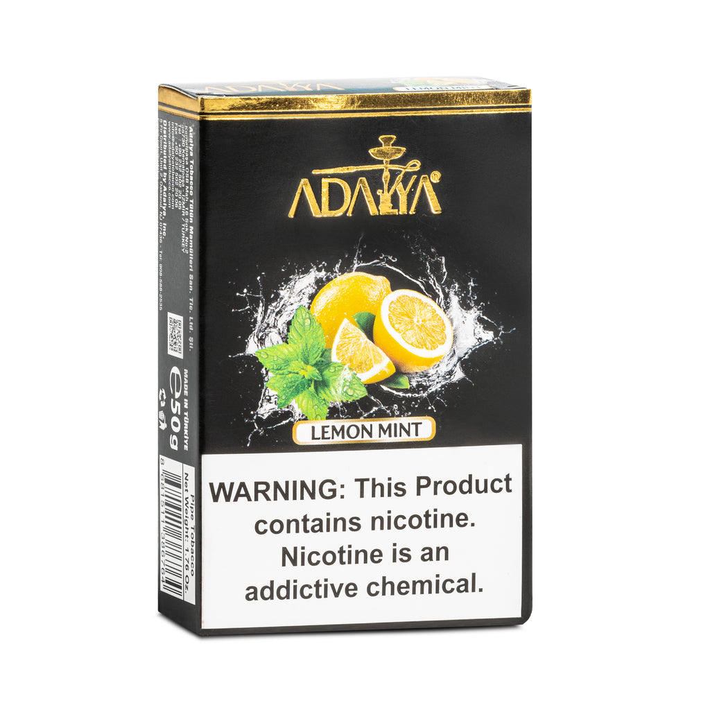 Adalya lemon mint flavored hookah tobacco pack with nicotine warning label by LE TABAC