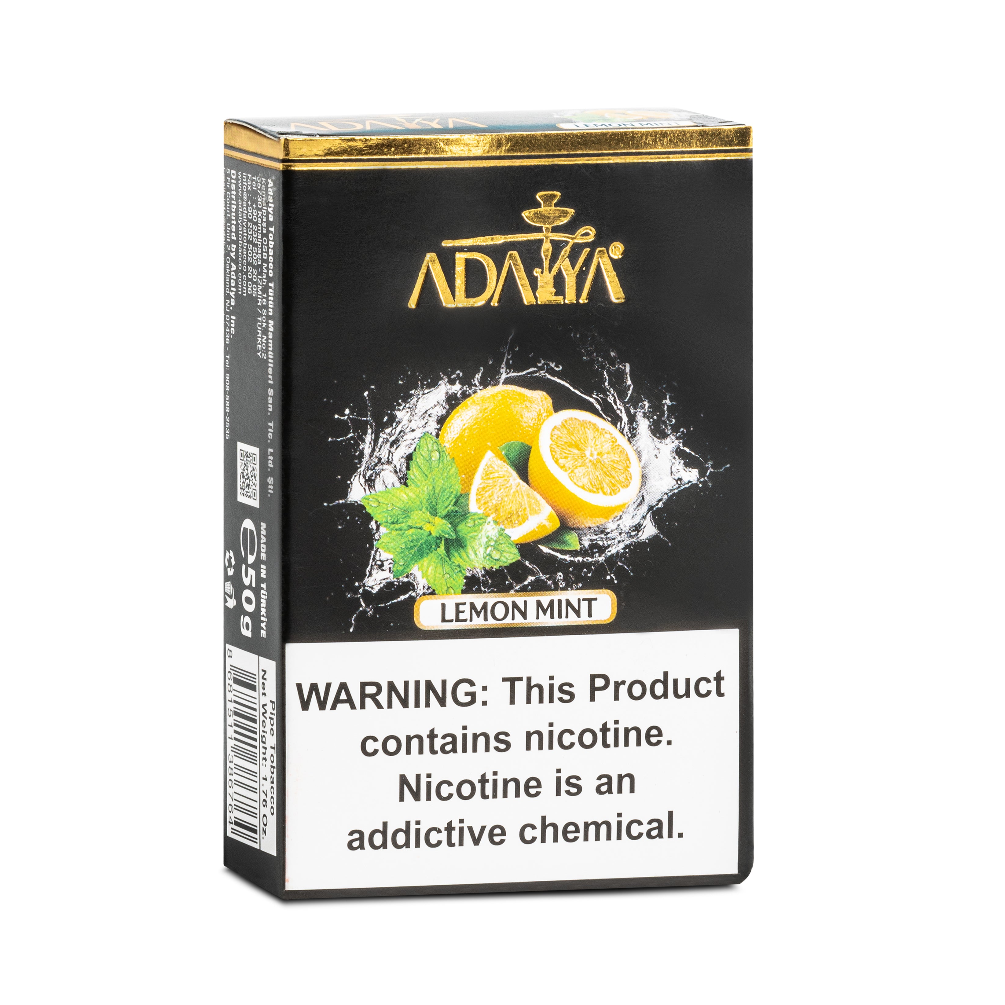 Adalya lemon mint flavored hookah tobacco pack with nicotine warning label by LE TABAC