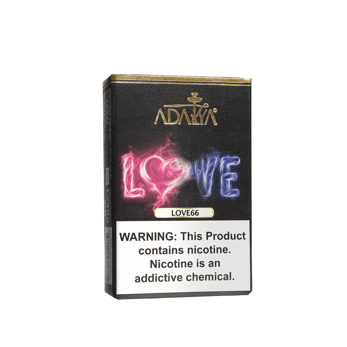 Adalya Love66 flavored tobacco with nicotine warning on black packaging by LE TABAC