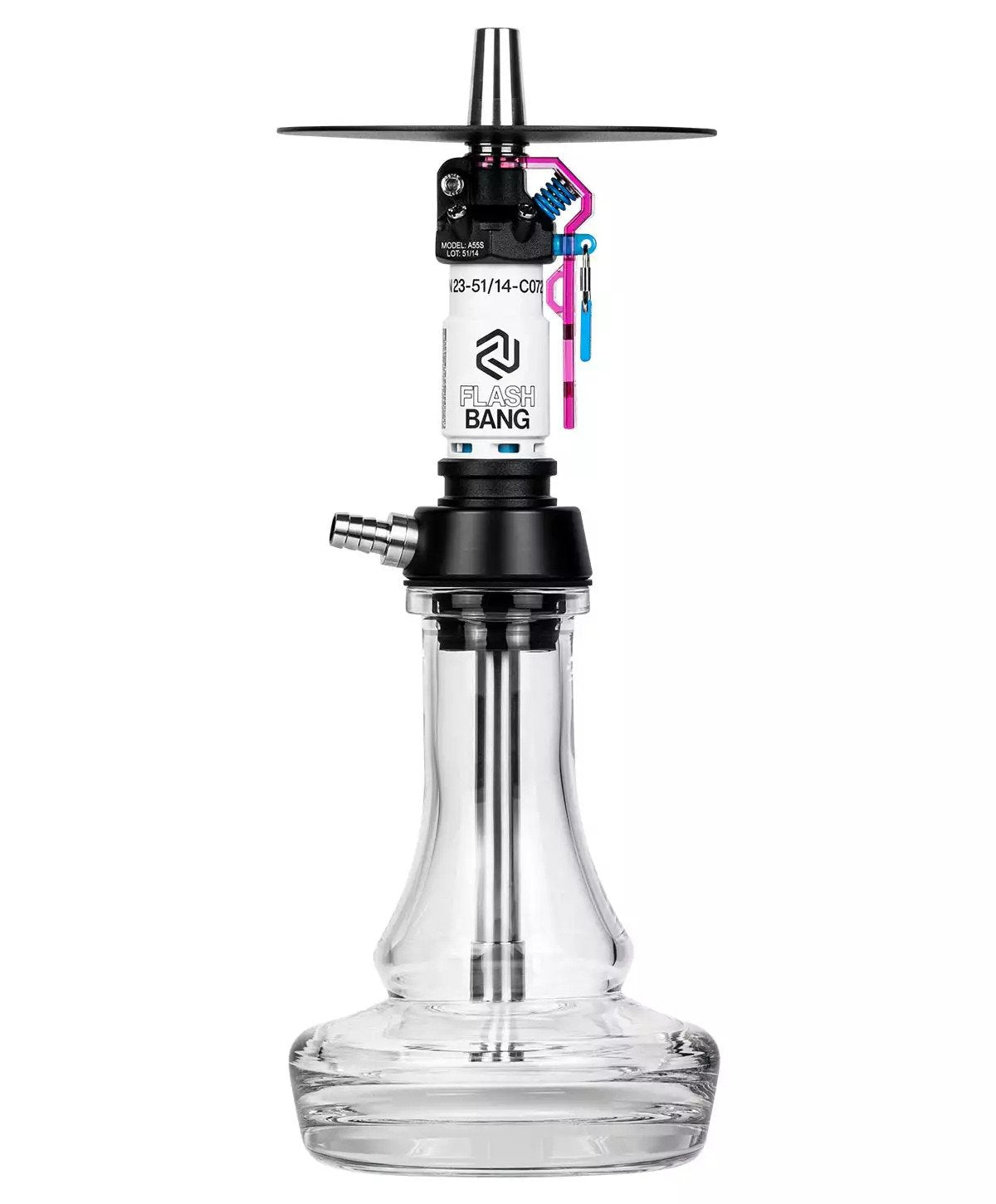 LE TABAC Flash Bang hookah with clear glass base and black stem for smooth smoking