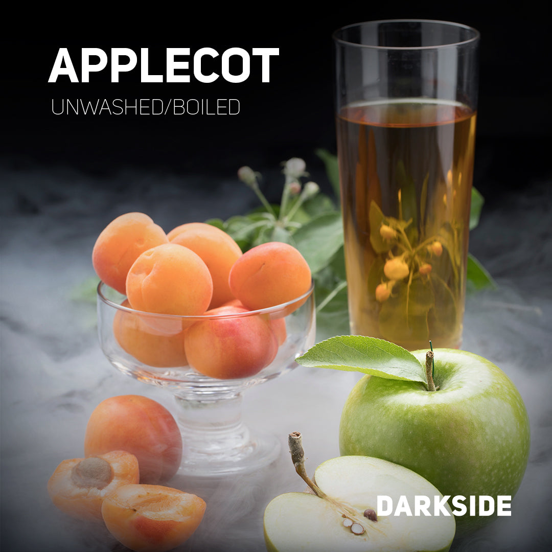LE TABAC Applecot unwashed boiled with fresh apricots and green apple beside a glass of amber liquid