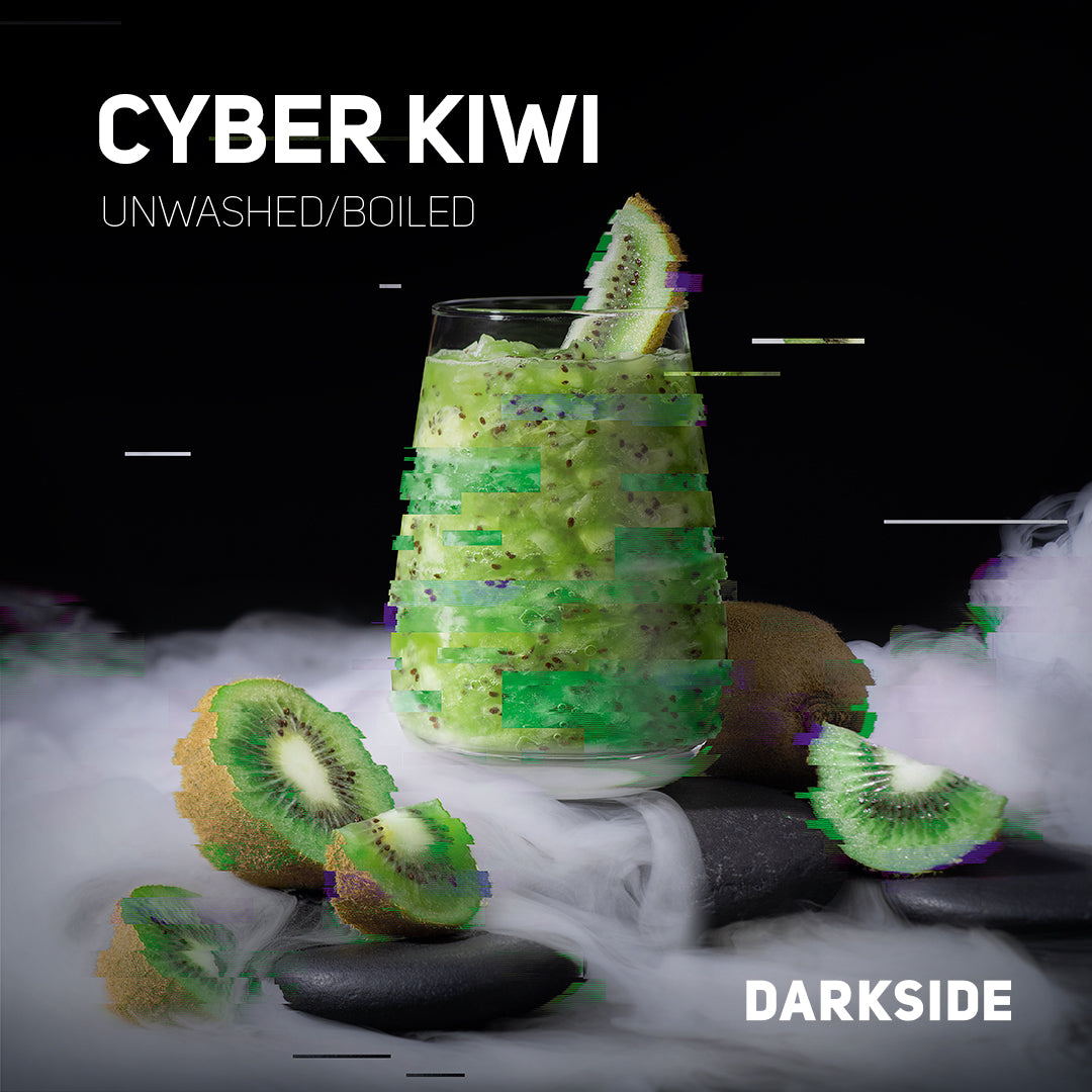 Darkside Cyber Kiwi unwashed boiled kiwi flavor tobacco with fresh kiwi slices and smoke