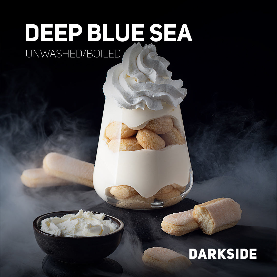 Deep Blue Sea flavored unwashed boiled tobacco with cream and biscuit dessert inspired design by Darkside