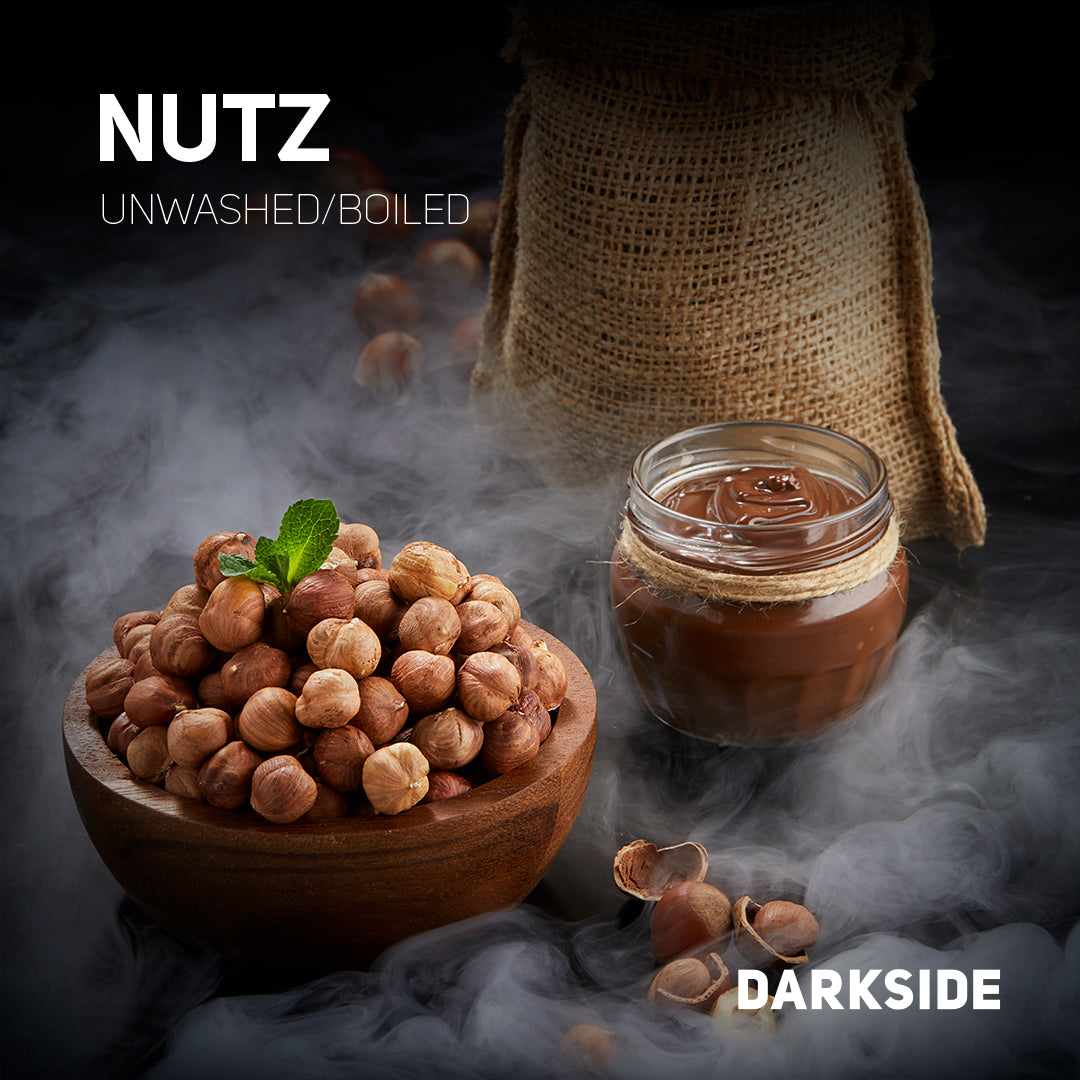 Darkside LE TABAC unwashed boiled nuts in wooden bowl beside jar of chocolate spread with burlap sack