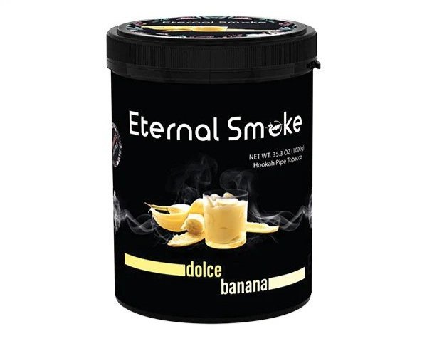 Eternal Smoke Dolce Banana hookah pipe tobacco container with banana flavor packaging