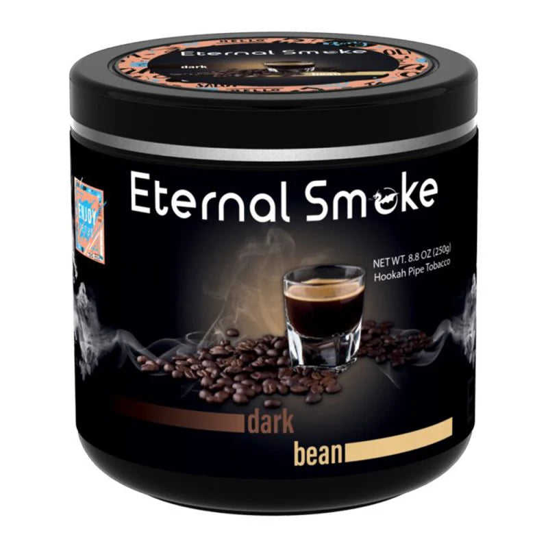 Eternal Smoke dark bean flavored hookah pipe tobacco in black container with coffee beans image