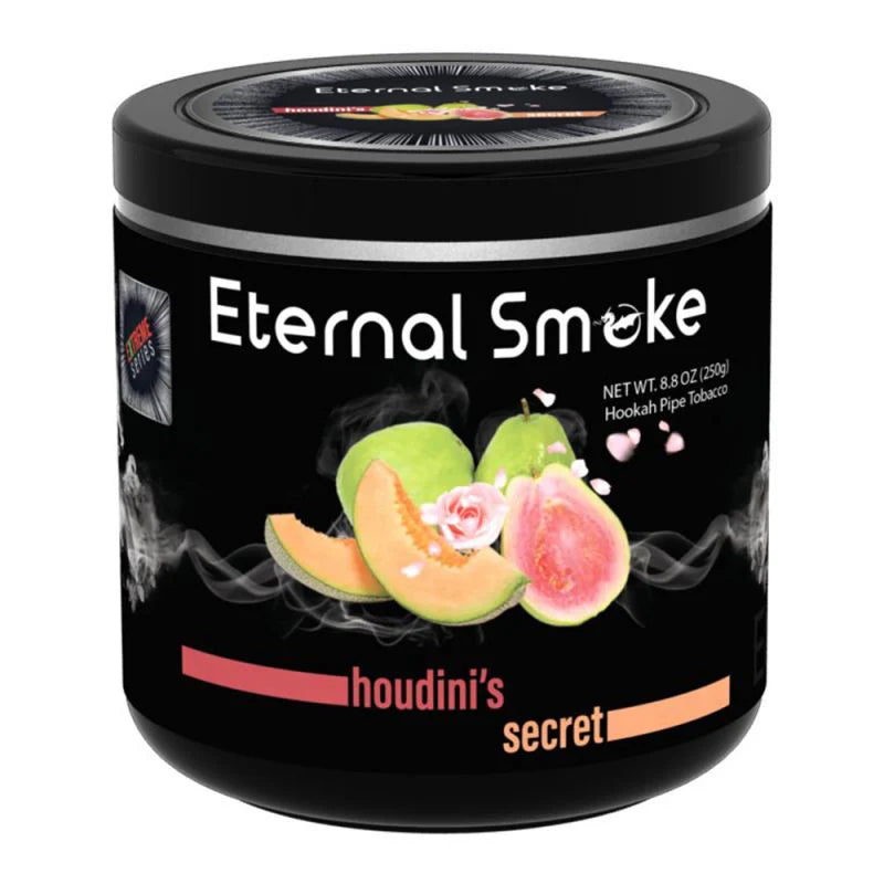 Eternal Smoke Houdini's Secret hookah pipe tobacco jar with fruit and floral flavor illustration