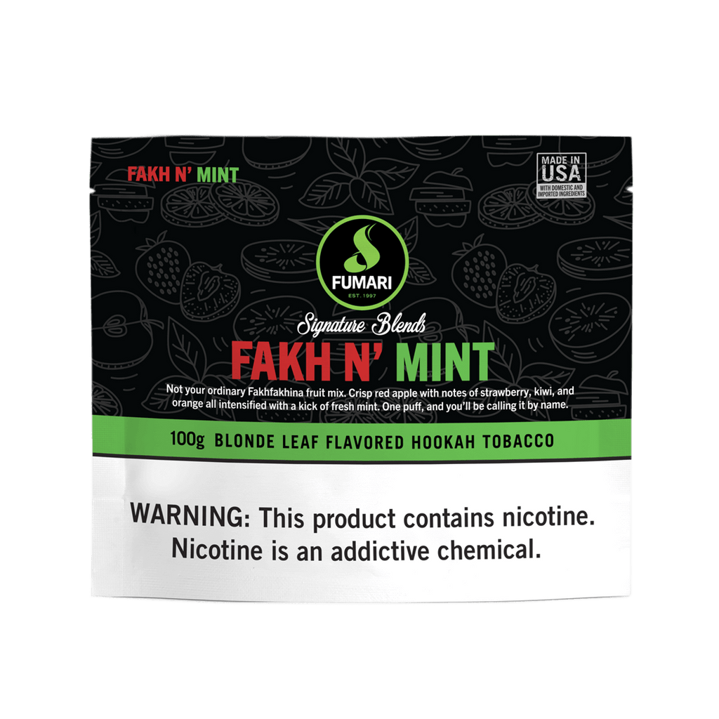 Fumari Fakh N Mint flavored hookah tobacco 100g blonde leaf with strawberry and mint notes