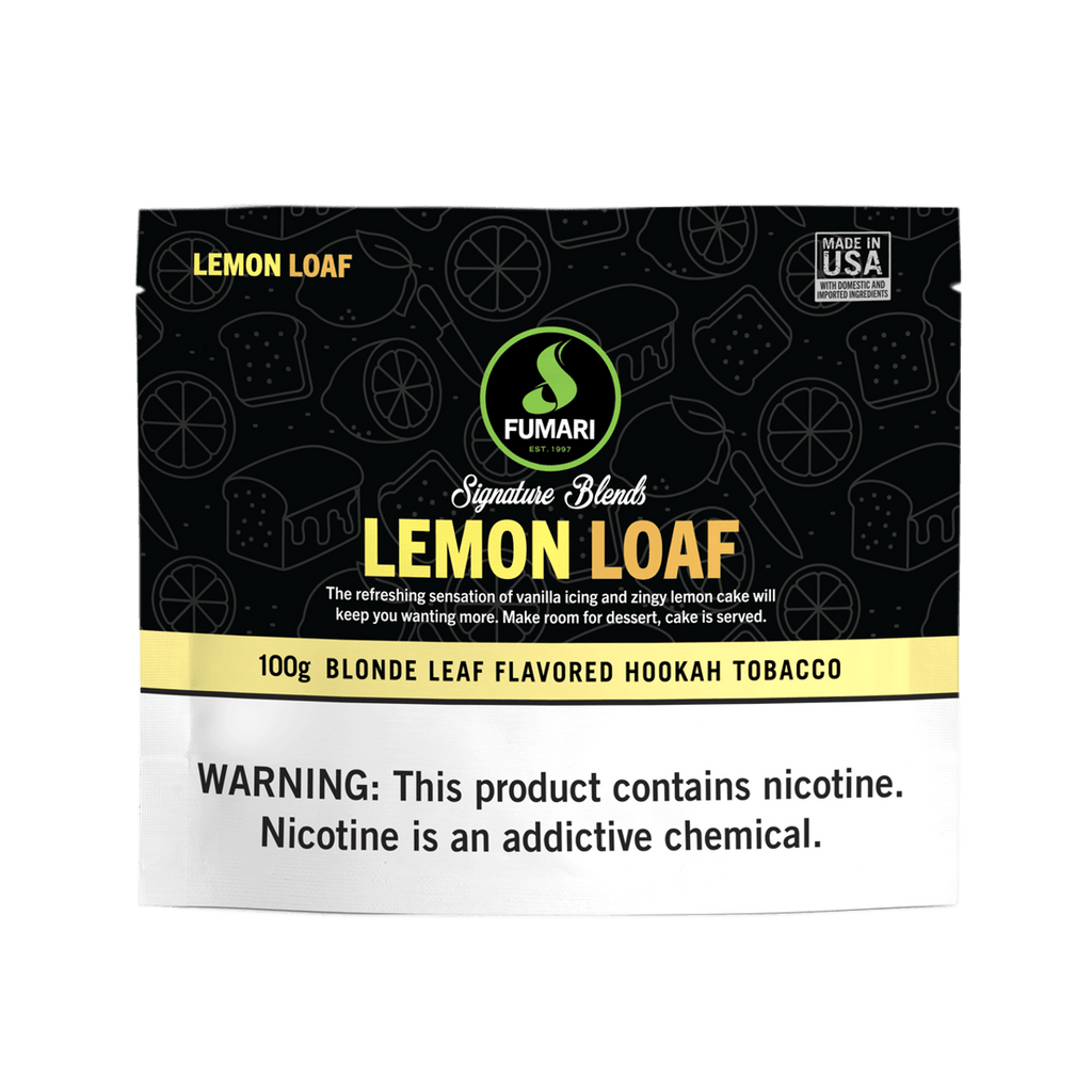 Fumari Lemon Loaf blonde leaf flavored hookah tobacco 100g package with nicotine warning