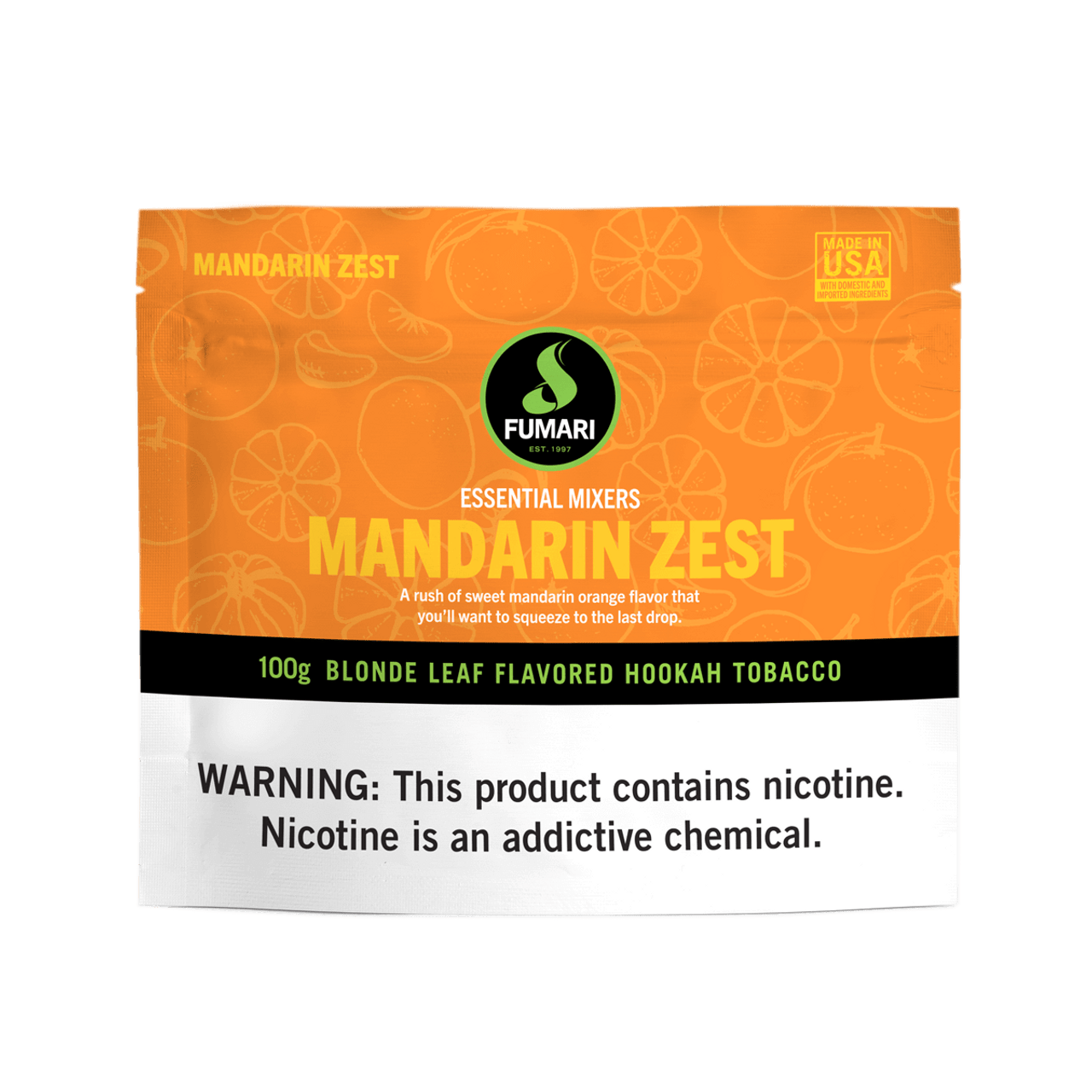 Fumari Mandarin Zest 100g blonde leaf flavored hookah tobacco with sweet mandarin orange flavor