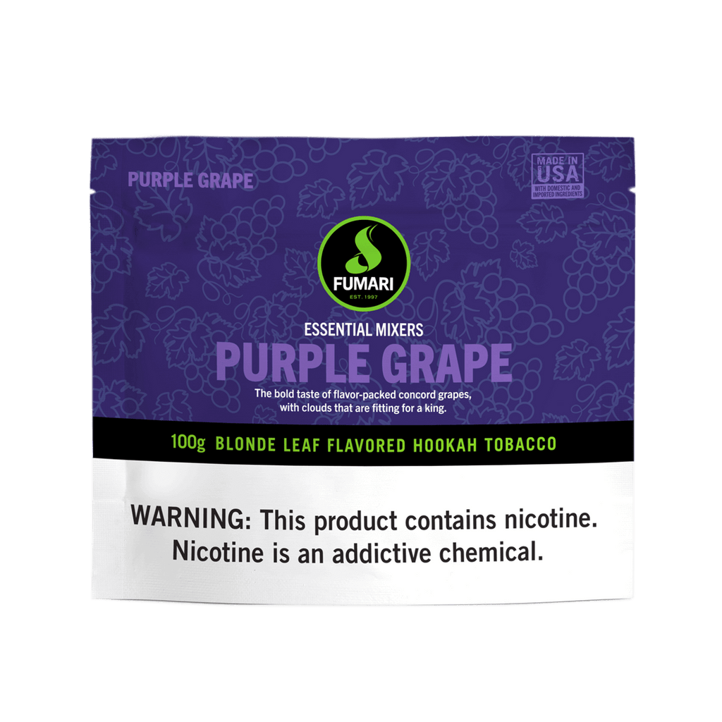 Fumari Purple Grape flavored blonde leaf hookah tobacco 100g pouch with nicotine warning