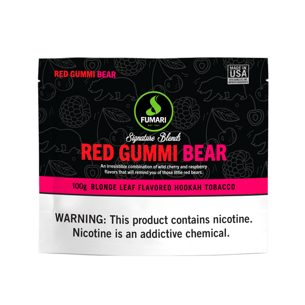 Fumari Red Gummi Bear blonde leaf flavored hookah tobacco with wild cherry and raspberry flavor, 100g