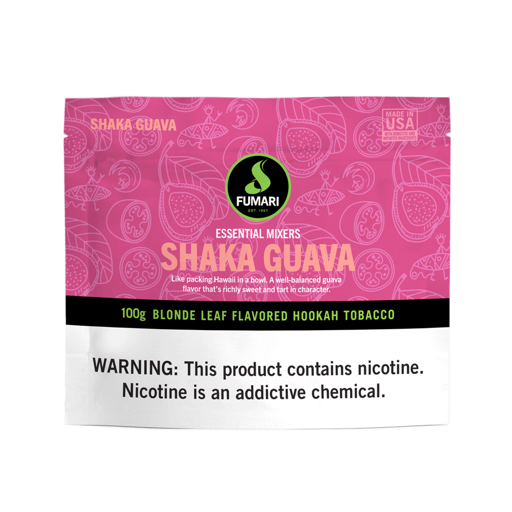 Fumari Shaka Guava Blonde Leaf Flavored Hookah Tobacco 100g pouch with nicotine warning