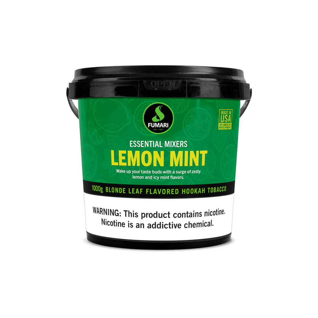 Fumari Lemon Mint flavored blonde leaf hookah tobacco in a 1000g container by LE TABAC