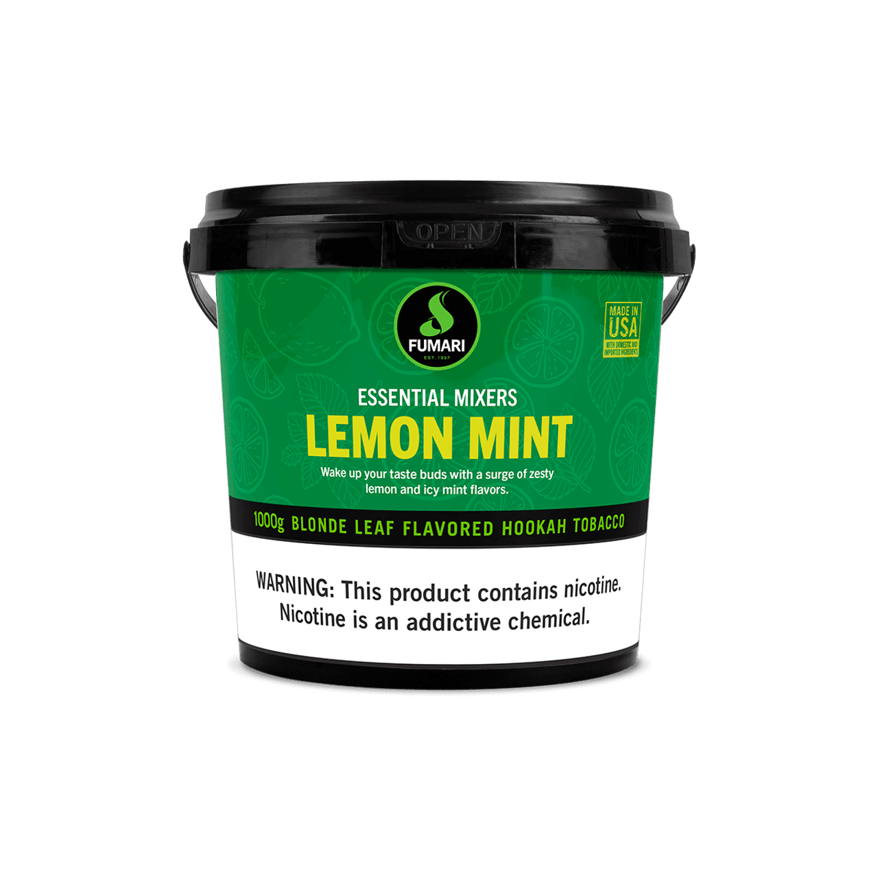 Fumari Lemon Mint flavored blonde leaf hookah tobacco in a 1000g container by LE TABAC