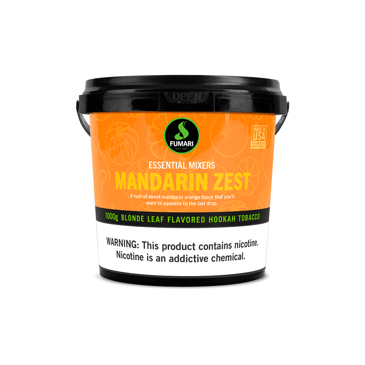 Fumari Mandarin Zest flavored blonde leaf hookah tobacco in 1000g container by LE TABAC